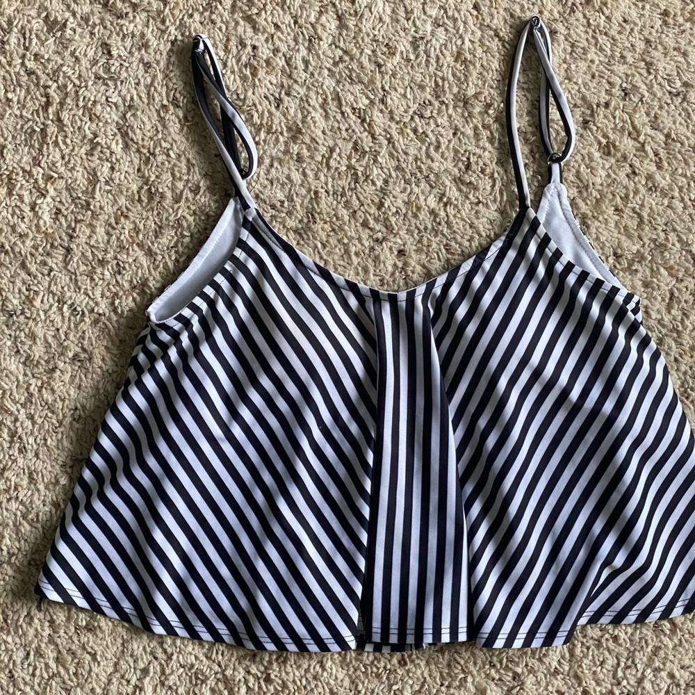 Kortni Jeane Black & White stripe swing swim top